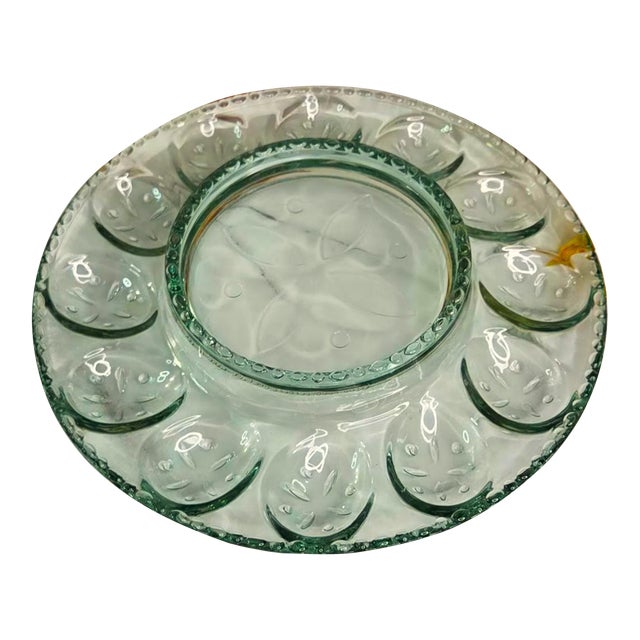 Mid-Century Modern Longaberger Green Glass Serving Platter For Sale