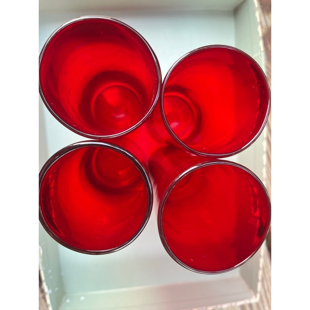 Mid 20th Century M Era Hand-Blown Barware Ruby Red Glass Highball.Set of 4 For Sale - Image 10 of 12
