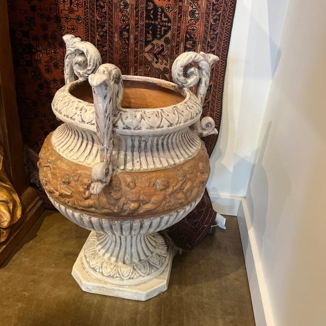 Traditional 1990s Italian Hand-Painted Terra Cotta Urn/Planter With Three Handles For Sale - Image 3 of 13