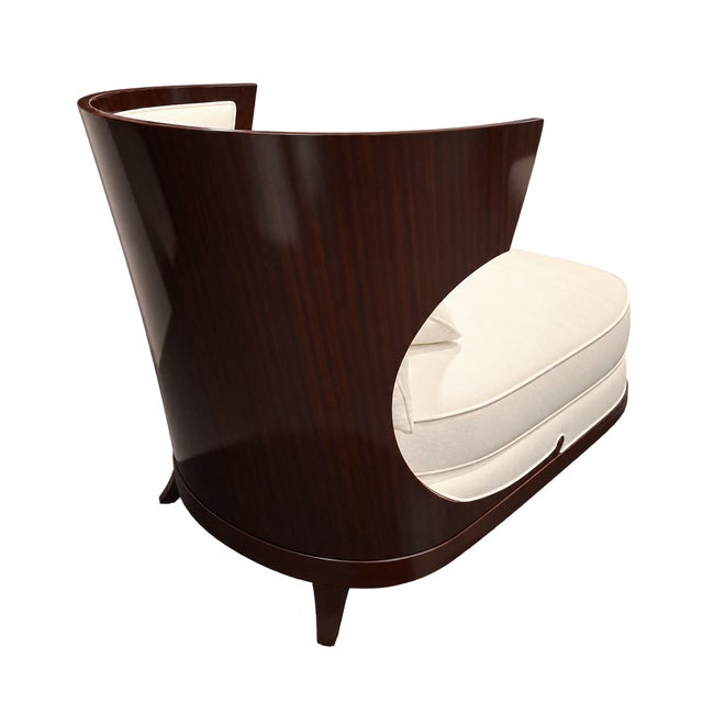 Late 20th Century Baker Furniture Ivory Upholstered Chaise Lounge With Dark Wood Frame For Sale - Image 5 of 6