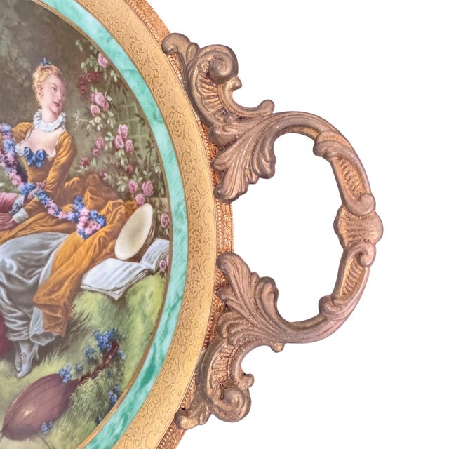 Gold Vintage L’etoile Limoges Fragonard Porcelain Handled Tray 22k Gold France For Sale - Image 8 of 10