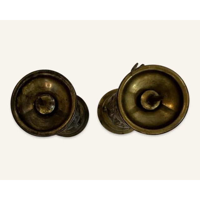 Pair of Late 19th Century Bronze Chinese Pricket Candle Holders Featuring the Imperial Dragon Chasing the Flaming Pearl of Immortality For Sale - Image 11 of 13