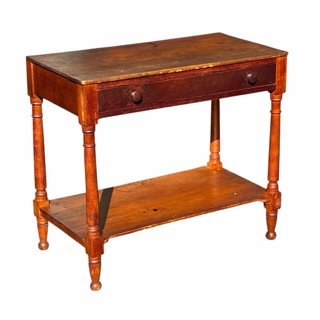 Antique Country Primitive Cherry & Pine Farmhouse Work Table / Server 31” Wide For Sale In Boston - Image 6 of 10
