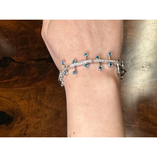 2010s 6.76ct White and Blue Diamond Bracelet in 18K White Gold For Sale - Image 5 of 6