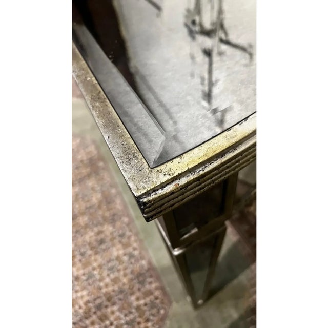 Lillian August Attributed Distressed Mirrored Demilune Console Table For Sale - Image 9 of 10