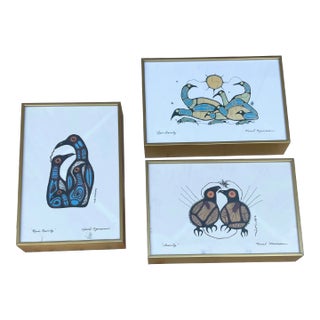Late 20th Century Framed Norval Morrisseau Art Prints Set of 3 For Sale