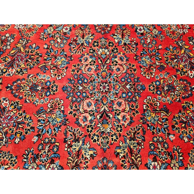 Antique Persian Sarouk Area Rug, Hand-Knotted Wool, Allover Floral Pattern, 9x11, Red & Navy For Sale - Image 12 of 16