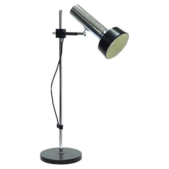 Large Adjustable Chrome and Steel Desk Lamp, 1960s For Sale