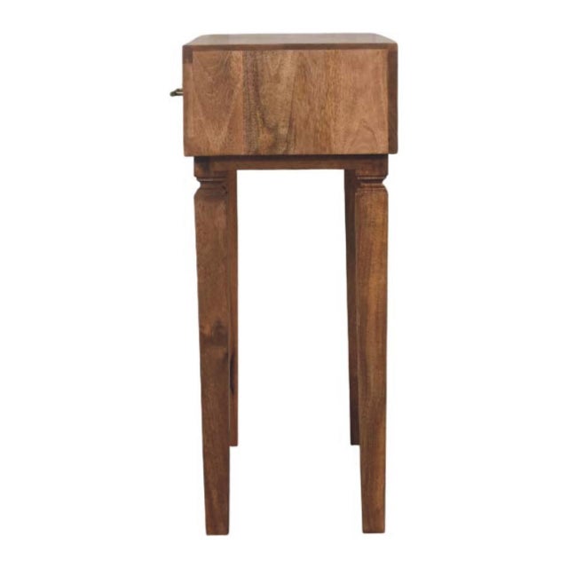 Brown Golden Teak-Finish Mango Wood Brass-Accent Console Table For Sale - Image 8 of 8