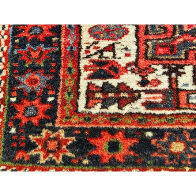 Vintage Persian Heriz Karajeh Rug, Hand-Knotted Wool, Geometric Pattern, Red & Ivory, 2x3 For Sale - Image 9 of 12
