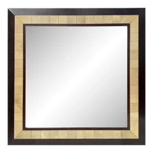 Large Square Parchment and Exotic Wood Framed Mirror by Ron Seff