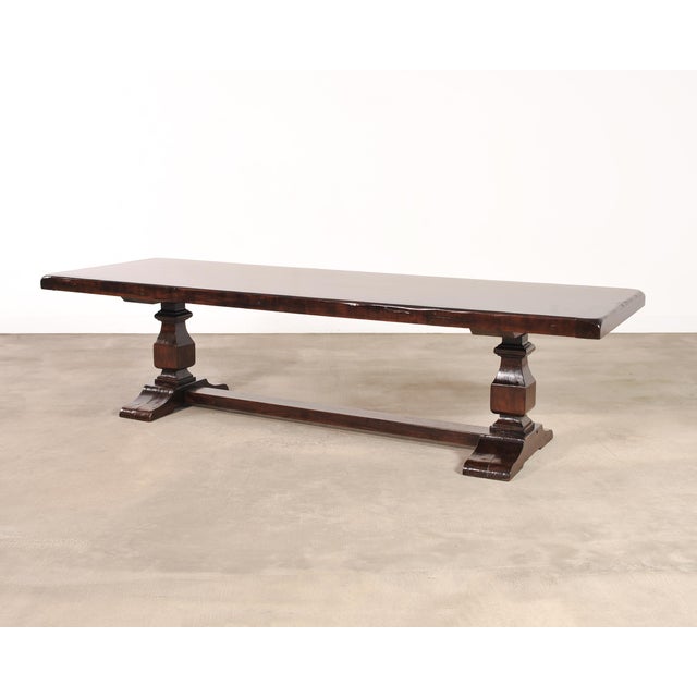 Country Italian Provincial Oak Farmhouse Trestle Dining Table 10 Ft For Sale - Image 11 of 17