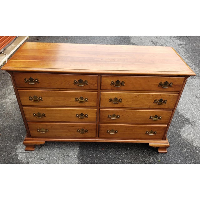 Wood A Mid-Century Refinished Chippendale 8-Drawer Light Wild Cherry Double Dresser For Sale - Image 7 of 13