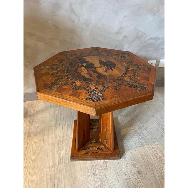 French Oak Marquetry Table, 1920s For Sale - Image 13 of 17