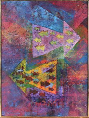 Ed Shewmake (American, 1920-2008) Oil on Plexiglass, "Please Follow Directions"