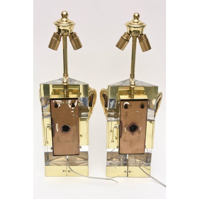1970s Lucite and Polished Brass Ram's Head Wall Sconces - a Pair For Sale - Image 9 of 11