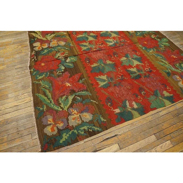 1900s Red Raspberry Floral Antique Kilim European Besserabian Flat-Weave 6'7''x 7' Wool Carpet Rug For Sale - Image 11 of 12
