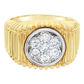 Men's Diamond Cluster Ring .75cttw 14k Yellow Gold, Size 12 For Sale