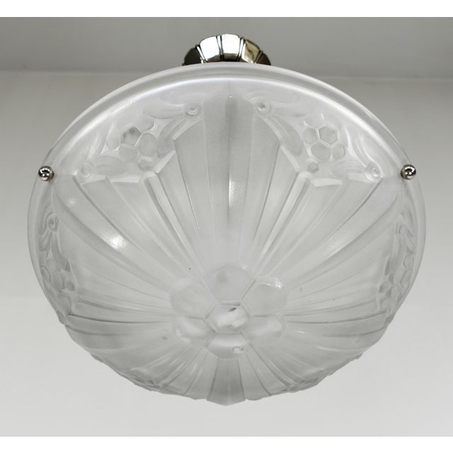 Metal French Art Deco Pendant Light by Sonover - 1930s Frosted Glass & Nickeled Bronze For Sale - Image 7 of 11