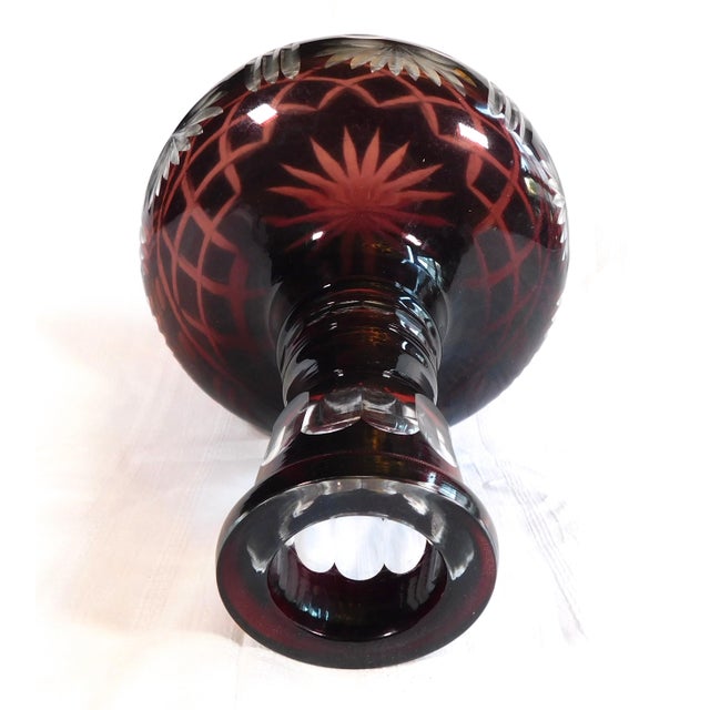 1940s 1940s Large Dark Red Cut to Clear Vase, Carafe or Decanter For Sale - Image 5 of 6