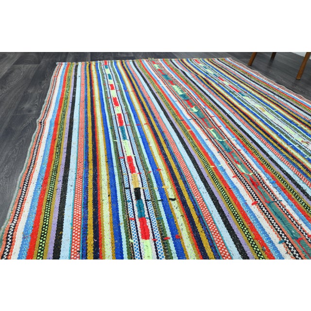 1970s Vintage Turkish Oushak Handmade Wool Cotton Blue Runner Rug For Sale In San Francisco - Image 6 of 11