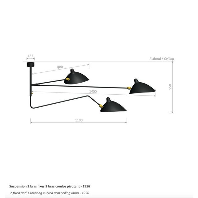 Black Suspension Two Fixed and One Rotating Curved Arm Lamp from Serge Mouille For Sale - Image 9 of 10