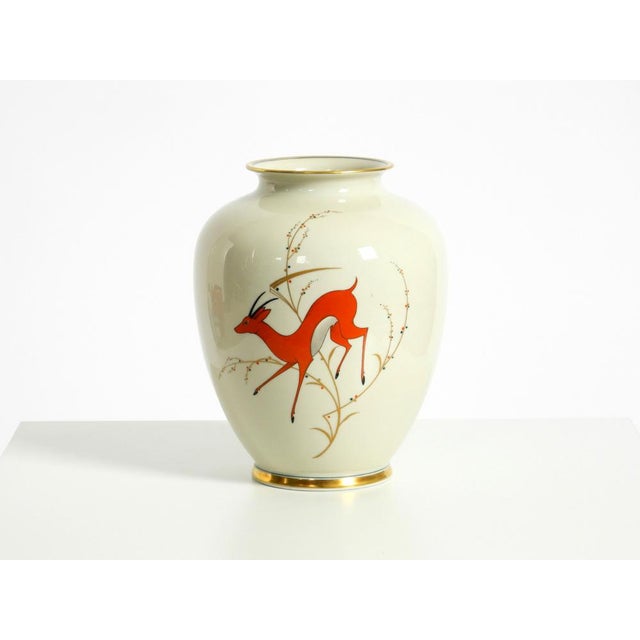 Light Blue Porcelain Vase with Hand-Painted Wildlife Motifs from PMR Bavaria Jaeger & Co., 1940s For Sale - Image 4 of 18