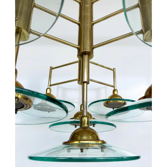 Vintage Modern Brass and Glass 10-Light Chandelier With Multiple Tiers For Sale - Image 4 of 9