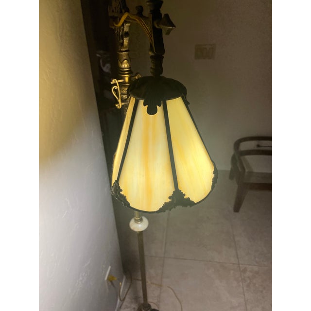 Mid 20th Century Gorgeous Vintage Tiffany-Style Bridge Arm Floor Lamp For Sale - Image 10 of 12