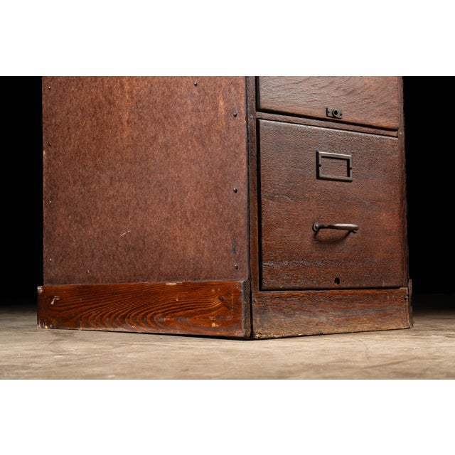 Antique Oak Filing Cabinet With Japanned Hardware For Sale - Image 15 of 17