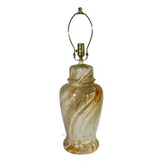 Vintage Orange and Cream Marbleized Ceramic Baluster Form Lamp For Sale