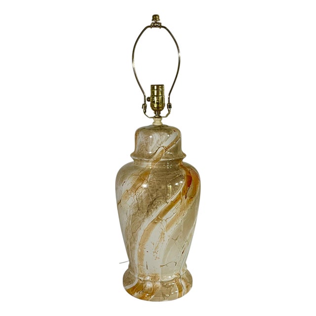 Vintage Orange and Cream Marbleized Ceramic Baluster Form Lamp For Sale