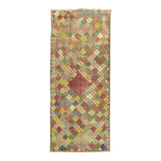 Mid 20th Century Shabby Turkish Deco Gallery Diamond Runner - 4'6" x 10'5" For Sale