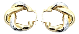 Vintage 18k Two-Tone Gold Twisted Rope Hoop Earrings, A Pair