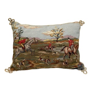 Vintage Fox Hunt Needlepoint Pillow For Sale