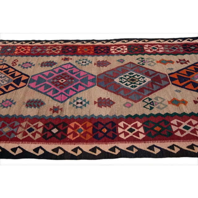 1960s Vintage Kilim Brown Handmade Flatweave Tribal Motif Wool Runner For Sale - Image 5 of 10