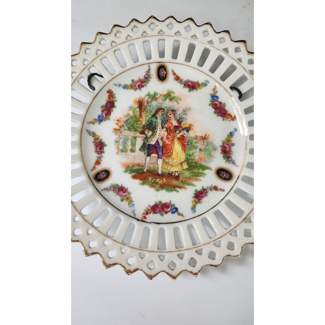 Pair of Vintage German Reticulated Porcelain Courting Couple Cabinet Plates For Sale - Image 10 of 16