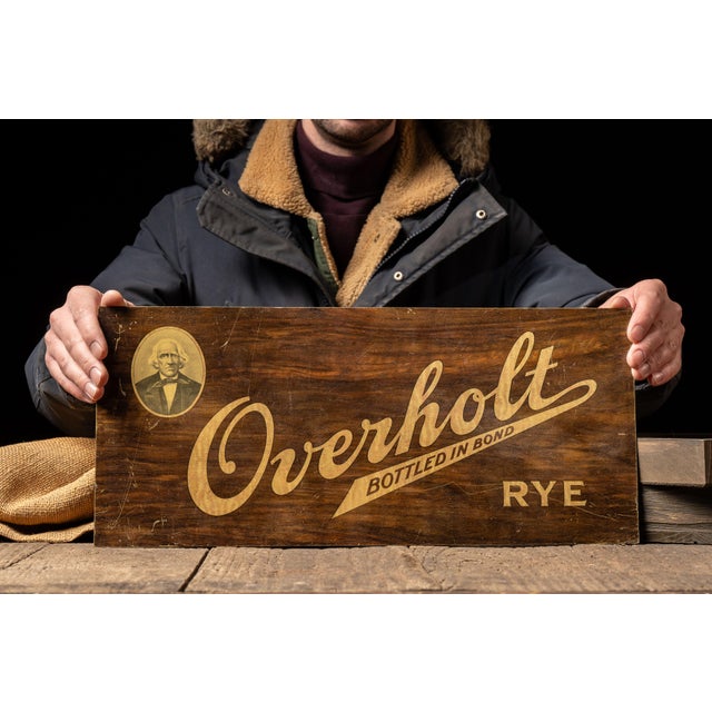 c. 1940s-1950s; A. Overholt & Co. - Cincinnati, OH Aluminum advertising sign for Old Overholt Bottled in Bond Rye,...