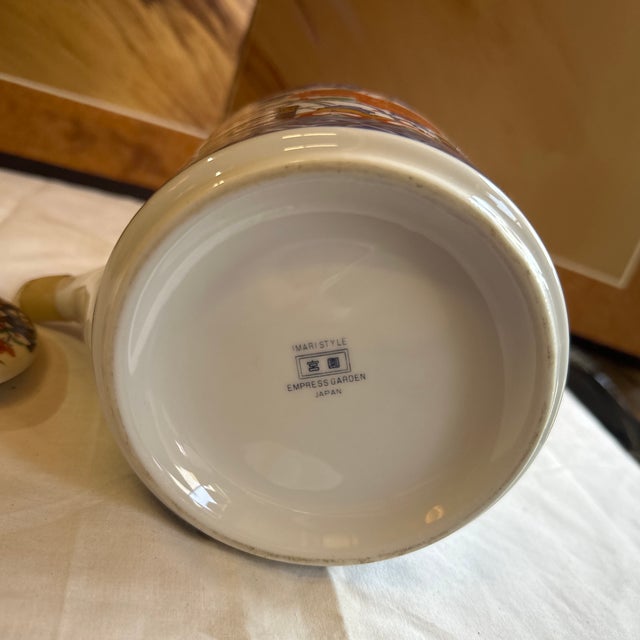 Vintage Asian Style Ceramic Teapot With Wicker Handle For Sale - Image 9 of 9