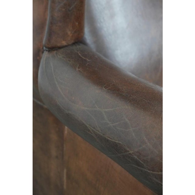 Large Vintage Wing Club Chair in Sheepskin Leather For Sale - Image 12 of 15