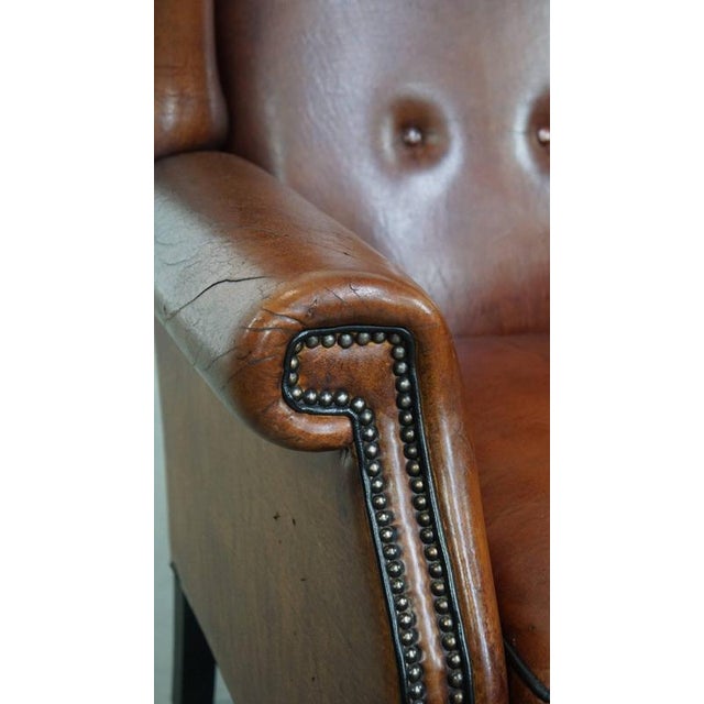 Large Vintage Sheepskin Wing Chair For Sale - Image 10 of 18