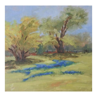Small Late 20th Century Impressionist Bluebonnet Landscape Painting For Sale