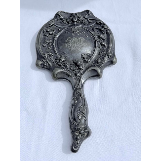 Antique Art Nouveau Silver Hand Mirror/Dark and Moody Vibe. For Sale - Image 4 of 11