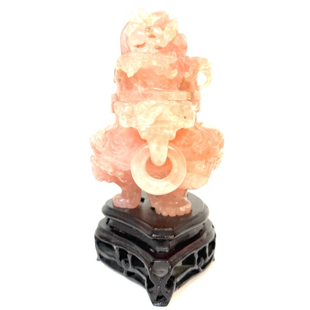 20th C. Chinese Carved Rose Quartz Archaistic Censer with Guardian Lion Finial For Sale - Image 14 of 18