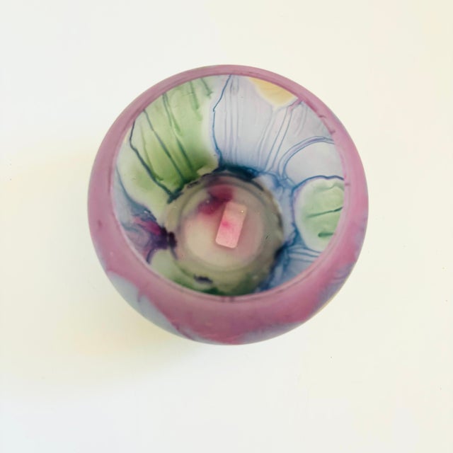 Glass Vintage Hand Painted Art Glass Sphere Vase - Deco Art Designs, Canada For Sale - Image 7 of 9
