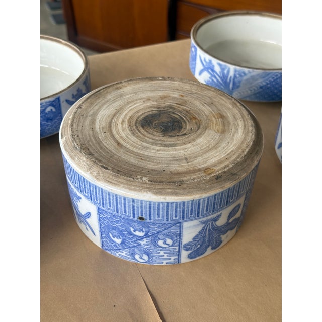 Antique Blue and White Porcelain 5-Piece Stacking Box 19th Century For Sale - Image 10 of 13