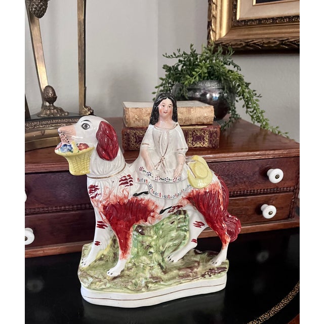 19th Century Antique English Staffordshire Girl Riding Spaniel Dog Figurine For Sale - Image 15 of 18