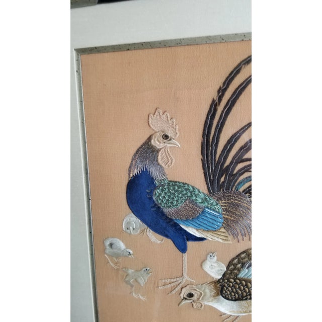 Terra Cotta 1980s Rooster, Hen, and Chicks Japanese Needlework For Sale - Image 8 of 9