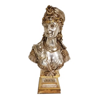 19th Century Silver + Parcel Gilt Bronze Bust of a Young Orientalist Woman by Picard For Sale