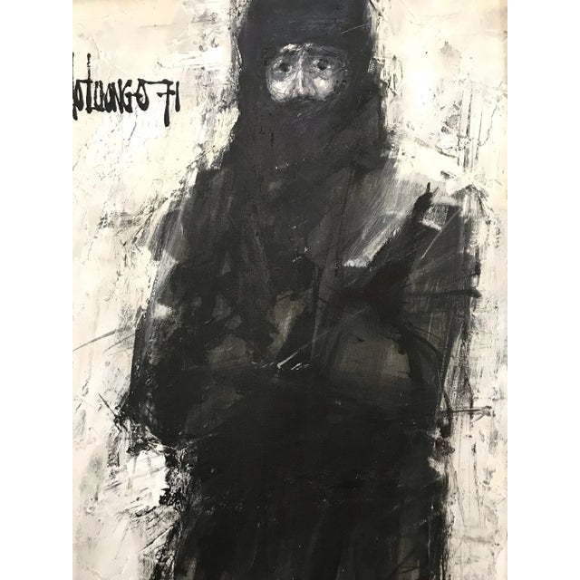 Aldo Luongo Man in Black 1971 Original Oil Painting on Canvas, Framed For Sale - Image 4 of 6